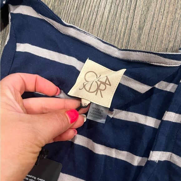 NWT Chaser Navy White Striped Tank Top Scoop Neck Size S - Picture 2 of 6